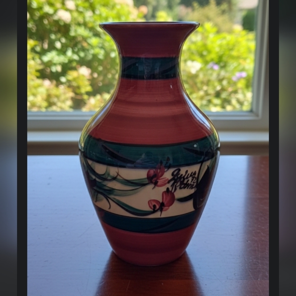 Signed Red Grapevine Gail Pittman Vase